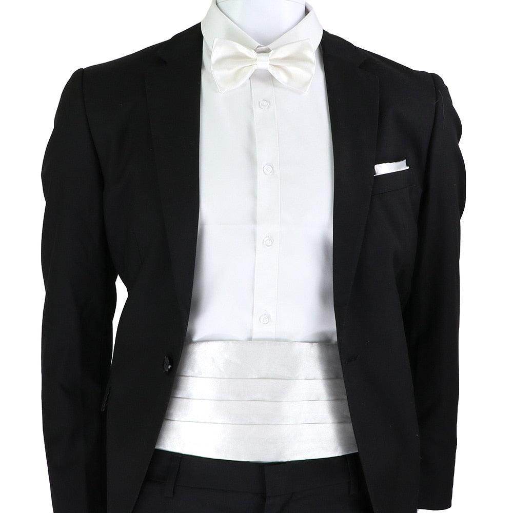 Mens Cummerbund Bow Tie Brooch Set Black Red Blue - VacationGrabs
