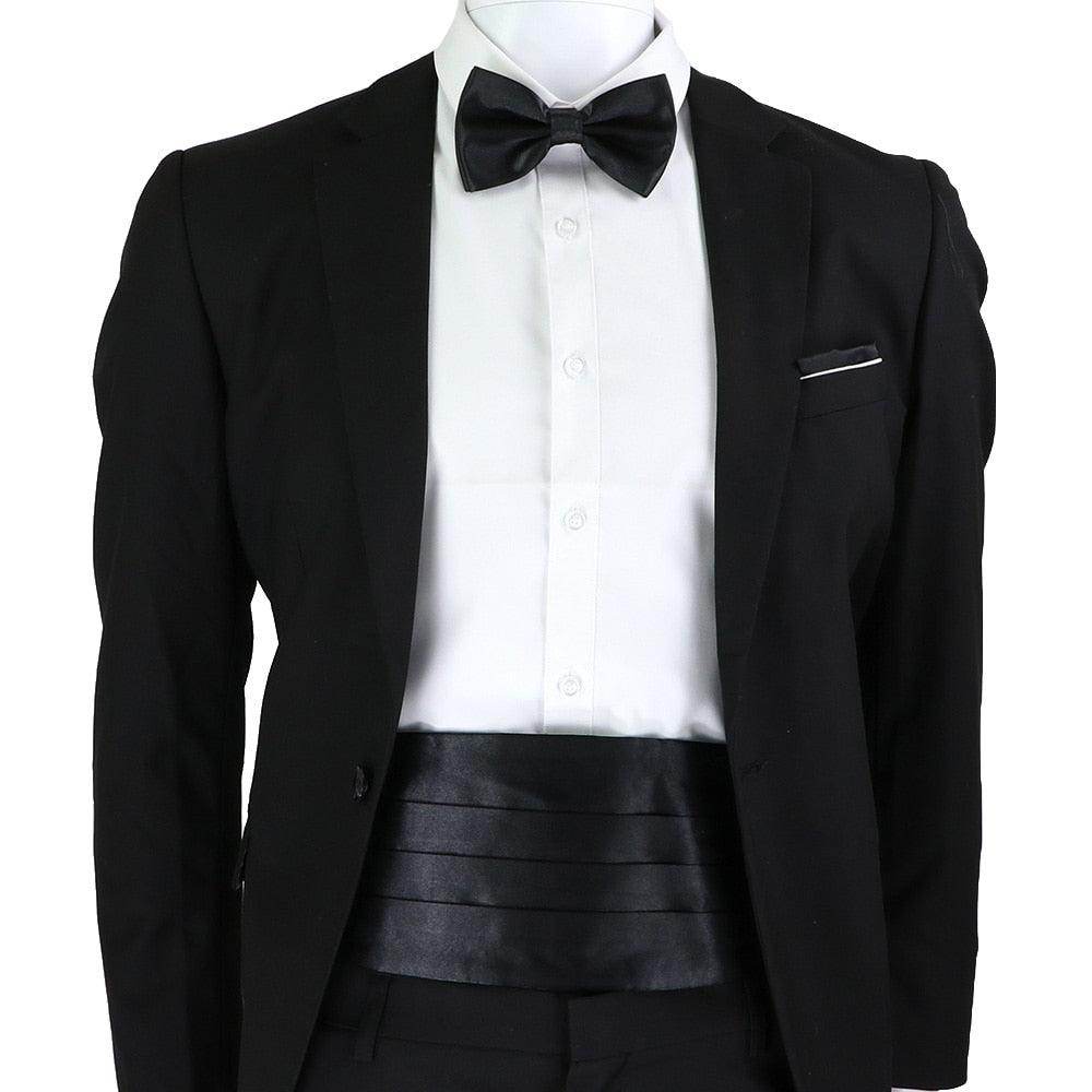 Mens Cummerbund Bow Tie Brooch Set Black Red Blue - VacationGrabs