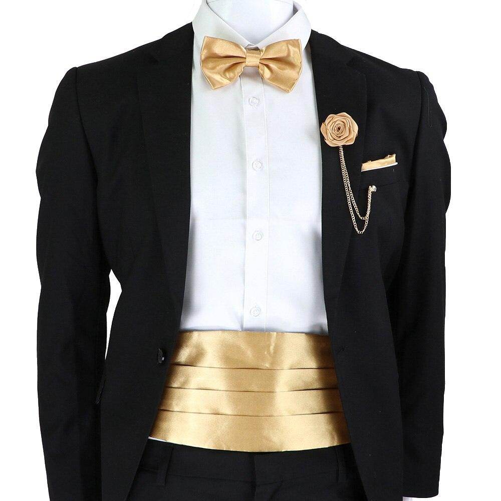 Mens Cummerbund Bow Tie Brooch Set Black Red Blue - VacationGrabs