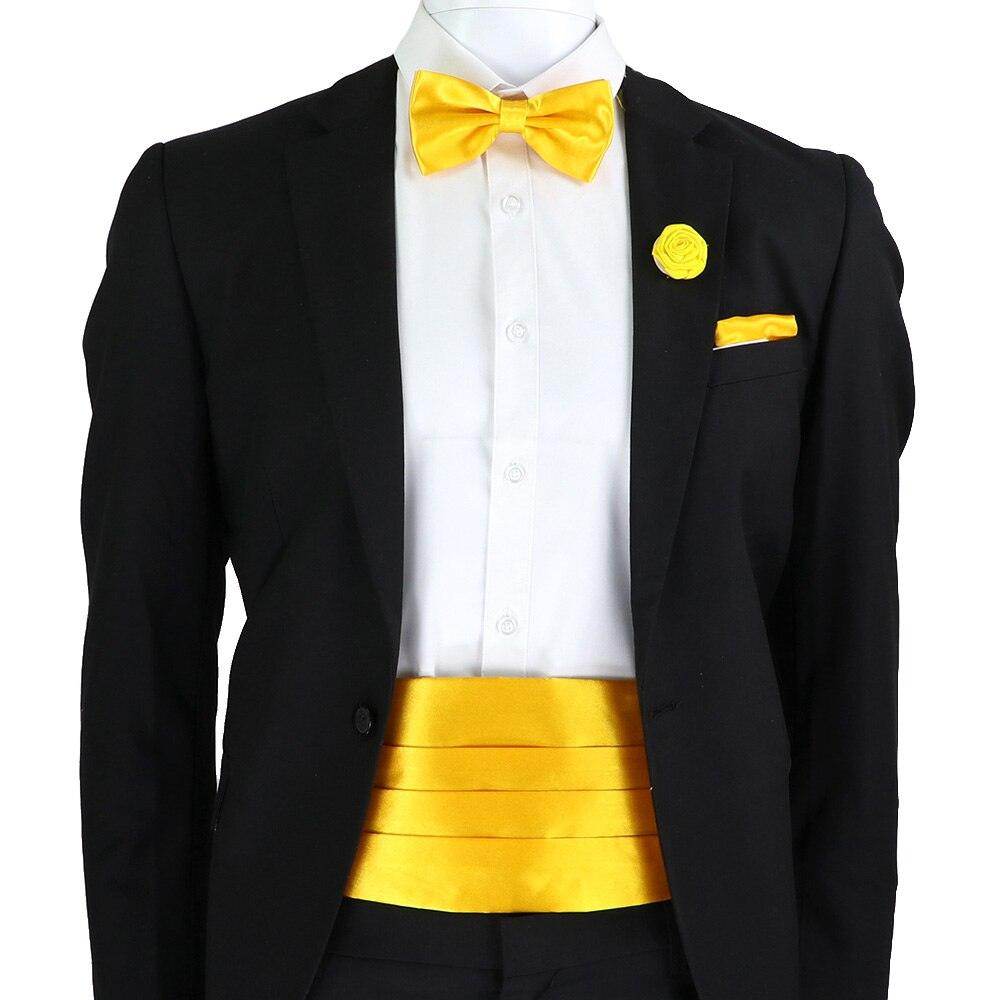 Mens Cummerbund Bow Tie Brooch Set Black Red Blue - VacationGrabs