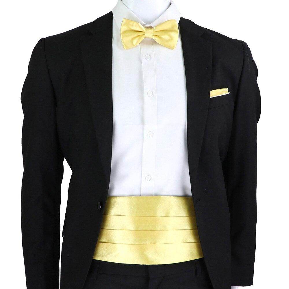 Mens Cummerbund Bow Tie Brooch Set Black Red Blue - VacationGrabs