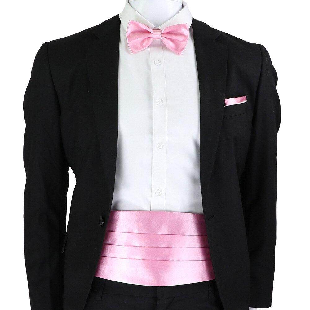 Mens Cummerbund Bow Tie Brooch Set Black Red Blue - VacationGrabs