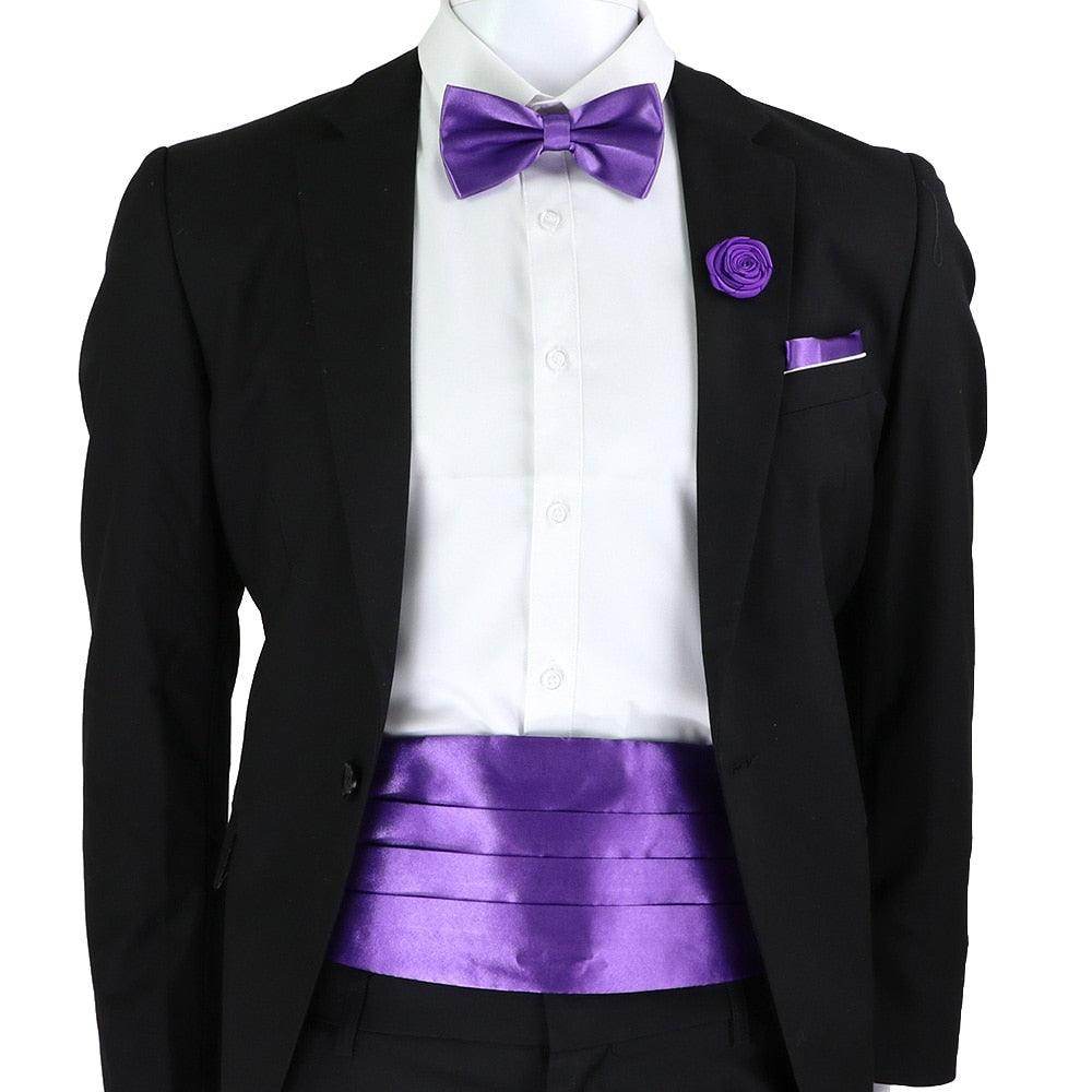 Mens Cummerbund Bow Tie Brooch Set Black Red Blue - VacationGrabs