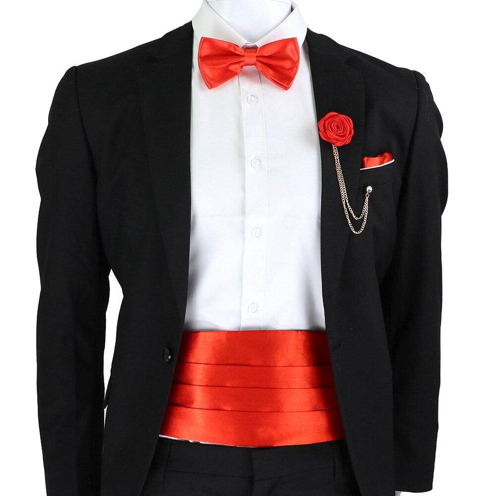 Mens Cummerbund Bow Tie Brooch Set Black Red Blue - VacationGrabs