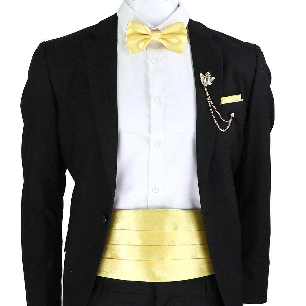 Mens Cummerbund Bow Tie Brooch Set Black Red Blue - VacationGrabs