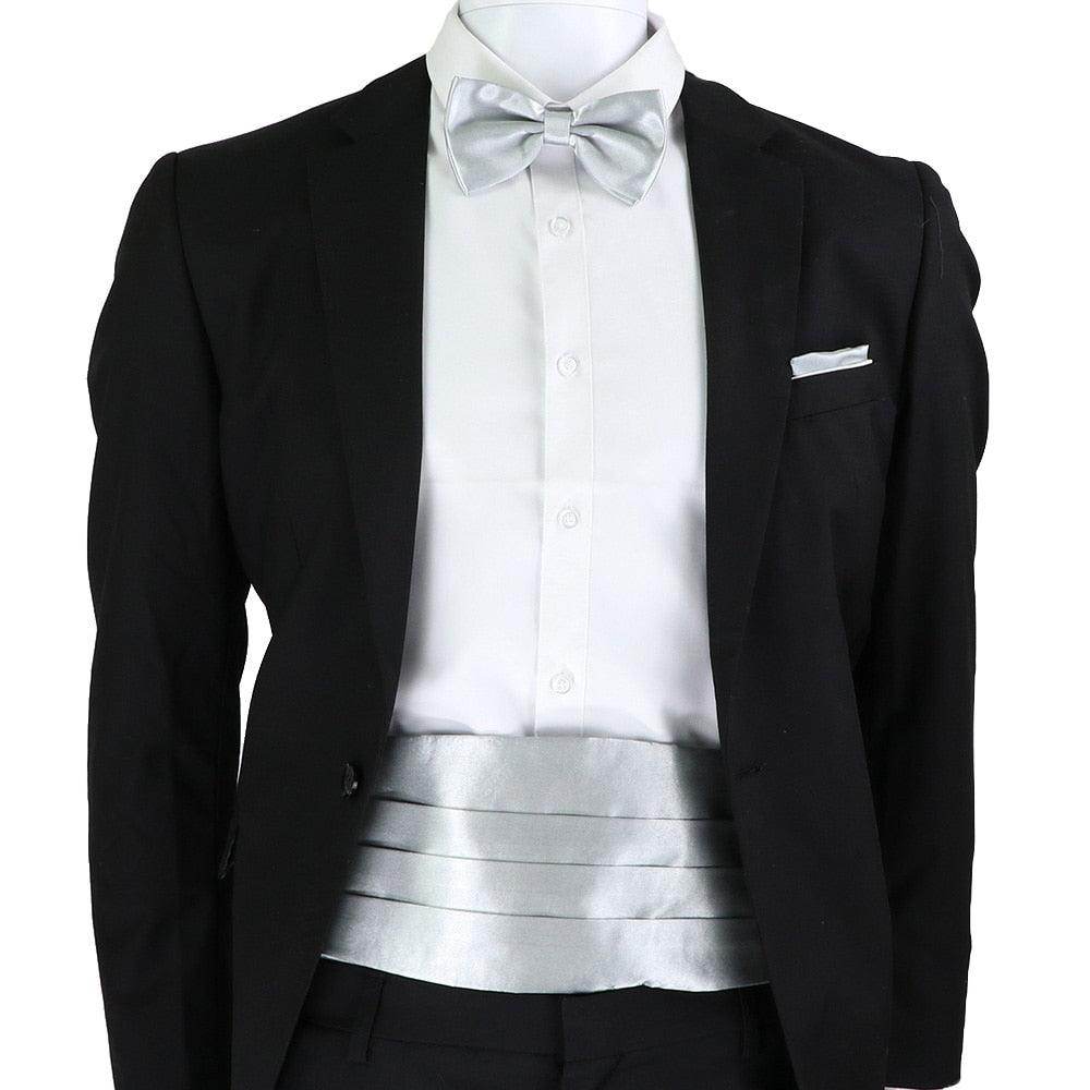 Mens Cummerbund Bow Tie Brooch Set Black Red Blue - VacationGrabs