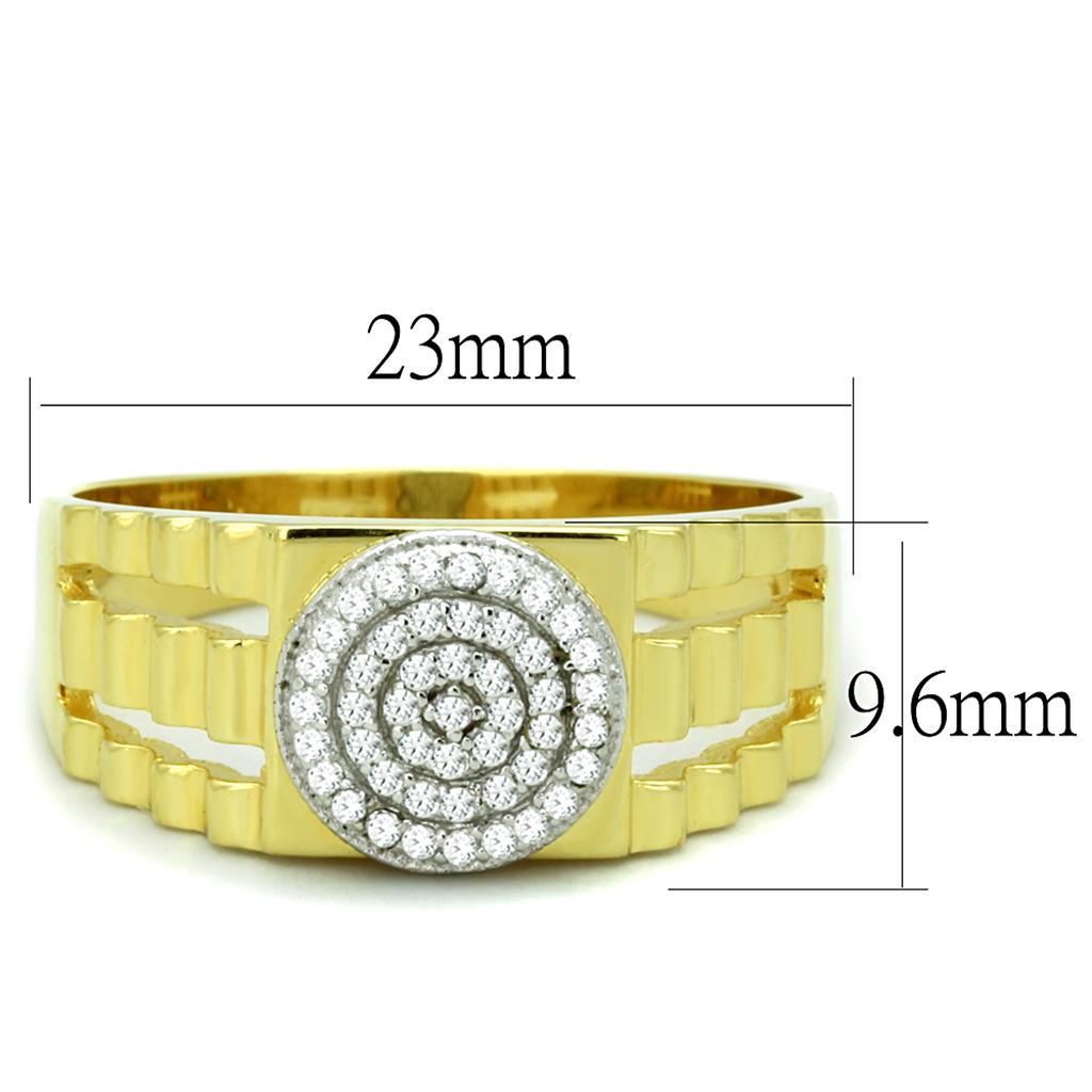 Mens CZ statement ring 925 silver featuring a circular diamond design with a gold finish