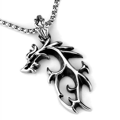 VacationGrabs men's dragon pendant necklace with intricate design and silver finish on chain
