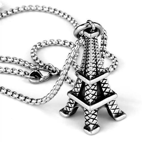 Men's Eiffel Tower necklace in silver with a detailed pendant and stylish chain for travel enthusiasts