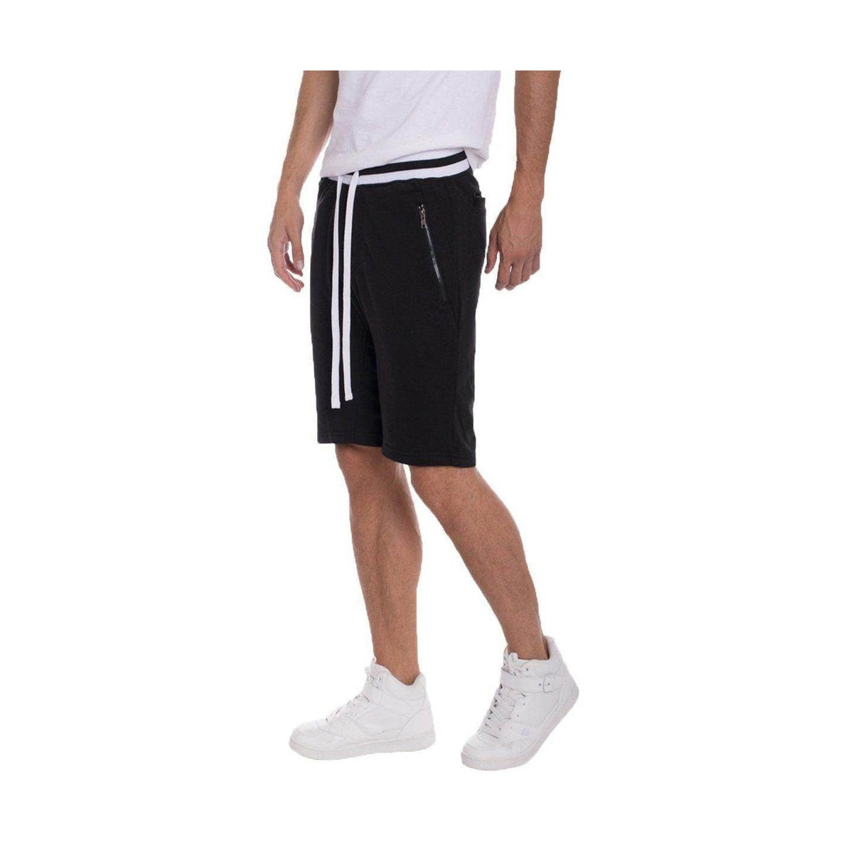 Men's French Terry Shorts by VacationGrabs in Black with Adjustable Drawstring and Zipper Pockets