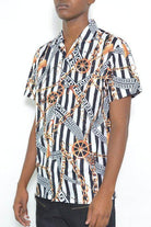 Mens Gold Chain Status Print Button Down Shirt - VacationGrabs