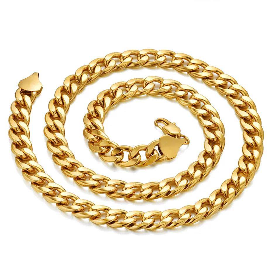 Men's gold cuban link chain with a smooth finish, perfect for stylish accessories and everyday wear