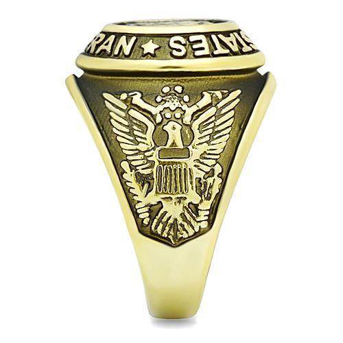 Men's gold stainless steel ring featuring an eagle emblem and detailed engraved design