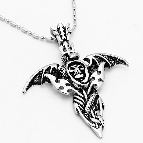 Men's Gothic Dragon Necklace with Intricate Skull and Wing Design from VacationGrabs