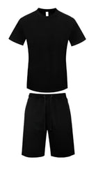 Generation XYZ mens heavyweight jersey short set in black with short sleeve shirt and drawstring shorts