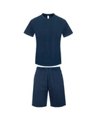 Generation XYZ mens heavyweight jersey short set in navy blue with short-sleeve shirt and drawstring shorts