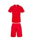 mens heavyweight jersey short set in bright red with a short sleeve t-shirt and matching drawstring shorts