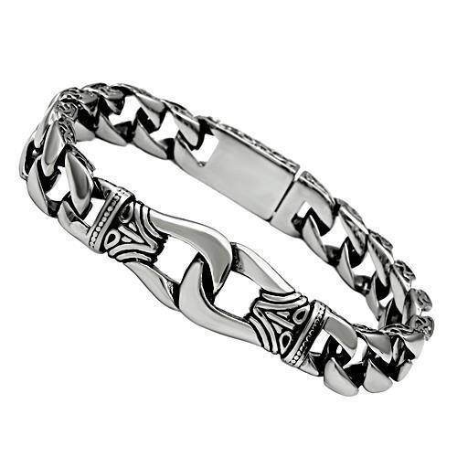 Men's high polished bracelet featuring a stylish chain design with intricate detailing