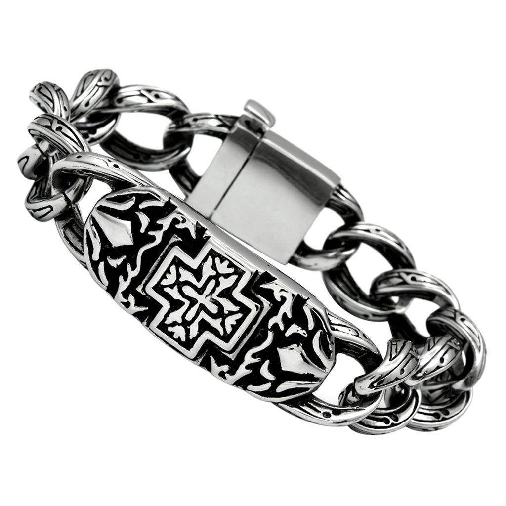 VacationGrabs men's high polished bracelet with detailed engraved design and secure clasp