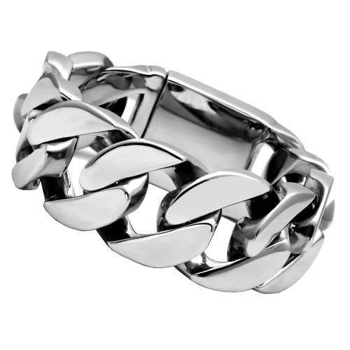 VacationGrabs men's high polished bracelet in shiny silver metal with a sleek chain design