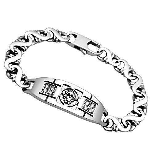 VacationGrabs men's high polished bracelet featuring a skull design and sparkling accents