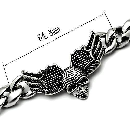 Men's high polished skull bracelet with intricate winged design for a bold fashion statement