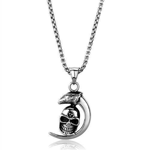 Men's high polished skull necklace with silver chain and unique pendant design for bold style