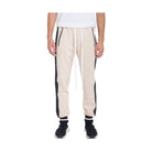 WEIV mens jogger sweatpants in beige with black side panels and zippered pockets