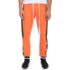WEIV orange mens jogger sweatpants with black side stripes and white drawstrings