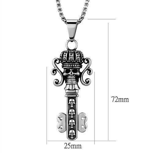 VacationGrabs men's key pendant necklace with a skull design and crown details, 72mm long