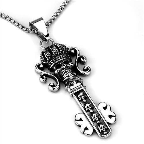 VacationGrabs men's key pendant necklace featuring a detailed skull design with ornate accents