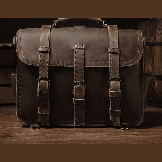 Mens Large Leather Messenger Bag Multifunctional Weekender - VacationGrabs