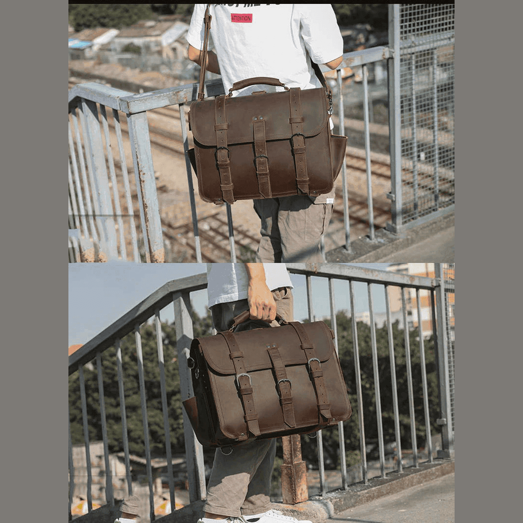 Mens Large Leather Messenger Bag Multifunctional Weekender - VacationGrabs
