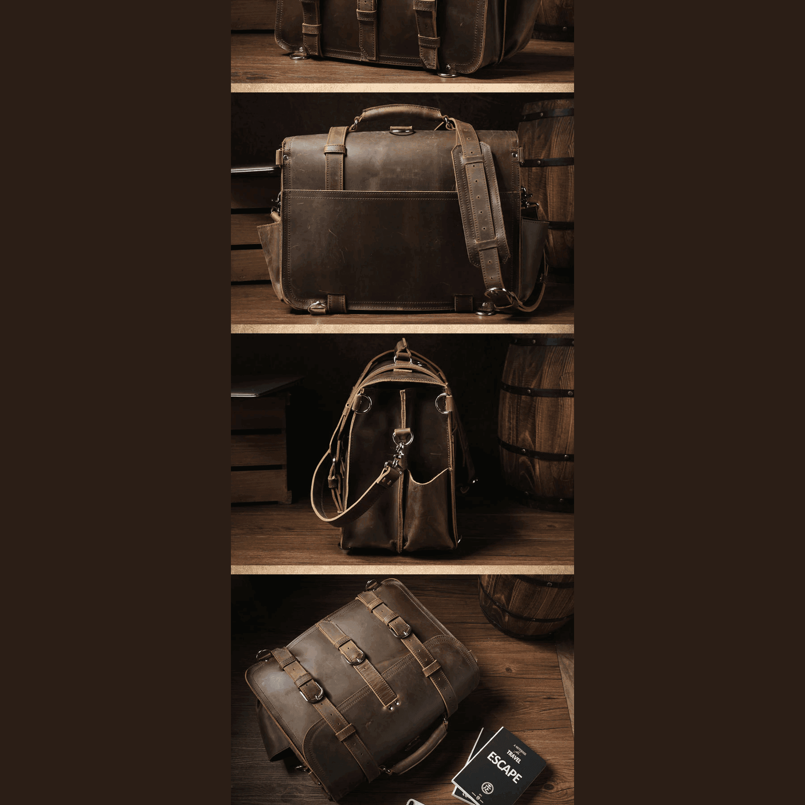 Mens Large Leather Messenger Bag Multifunctional Weekender - VacationGrabs
