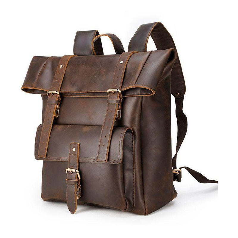 Mens leather backpack 17 inch with adjustable straps and durable design for travel and daily use