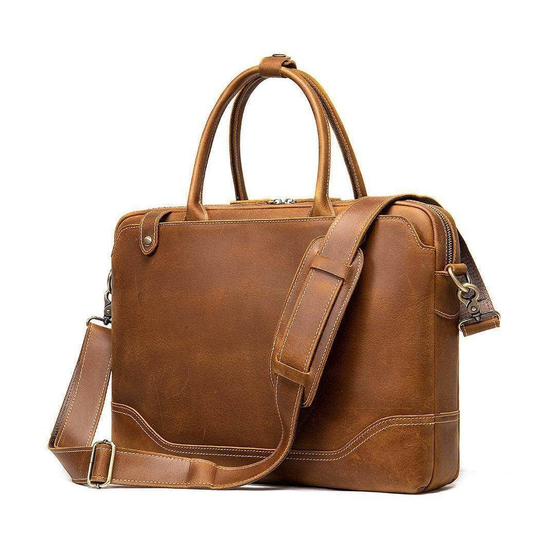 VacationGrabs mens leather satchel bag with sturdy handles and adjustable shoulder strap