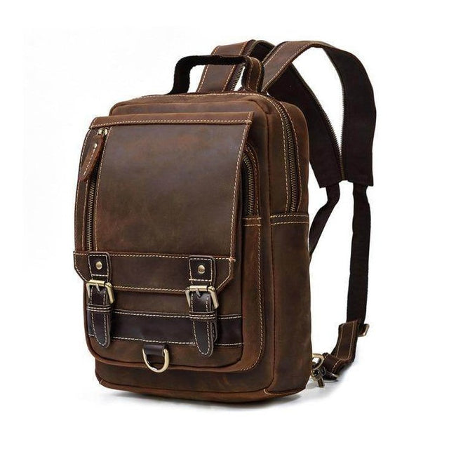 Mens leather travel bag from VacationGrabs with multiple pockets and sturdy straps