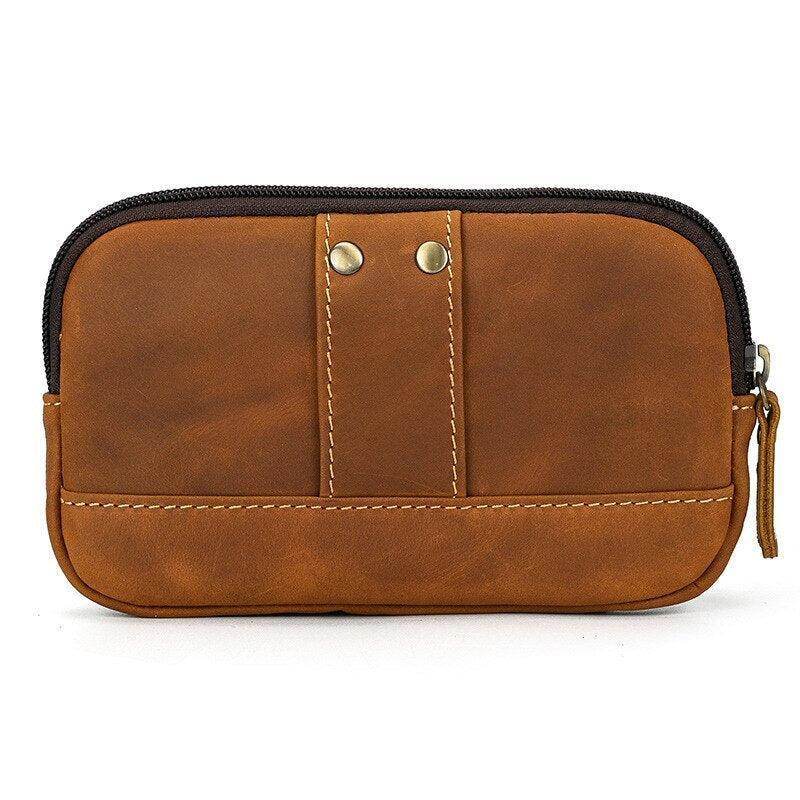 Mens Leather Waist Pack Hands-Free Belt Pouch Outdoor Travel Bag