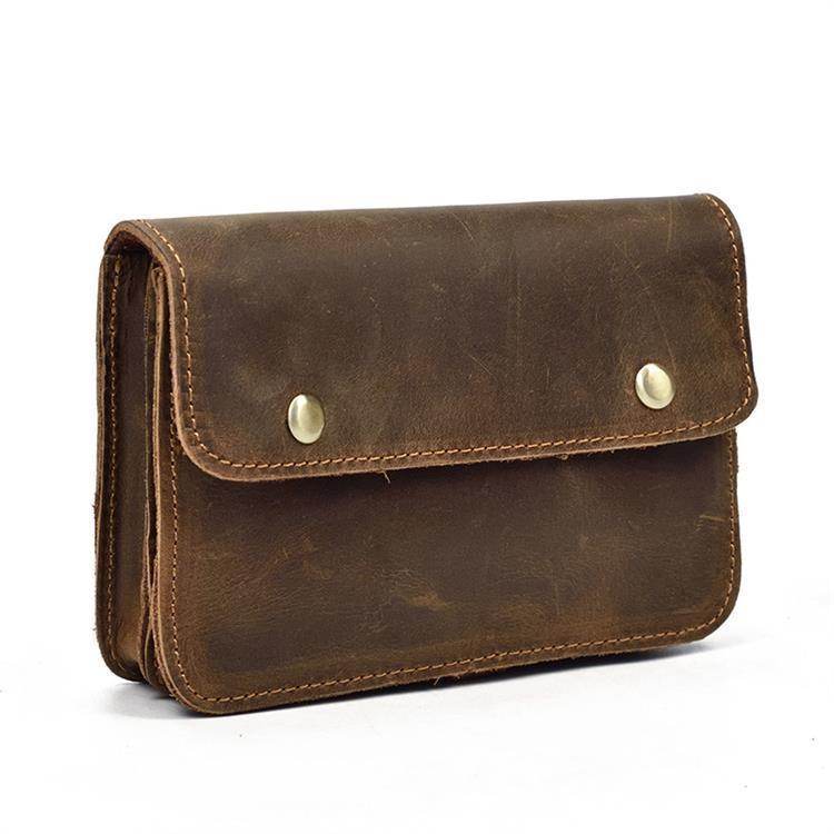 Mens Leather Waist Pack Hands-Free Belt Pouch Outdoor Travel Bag