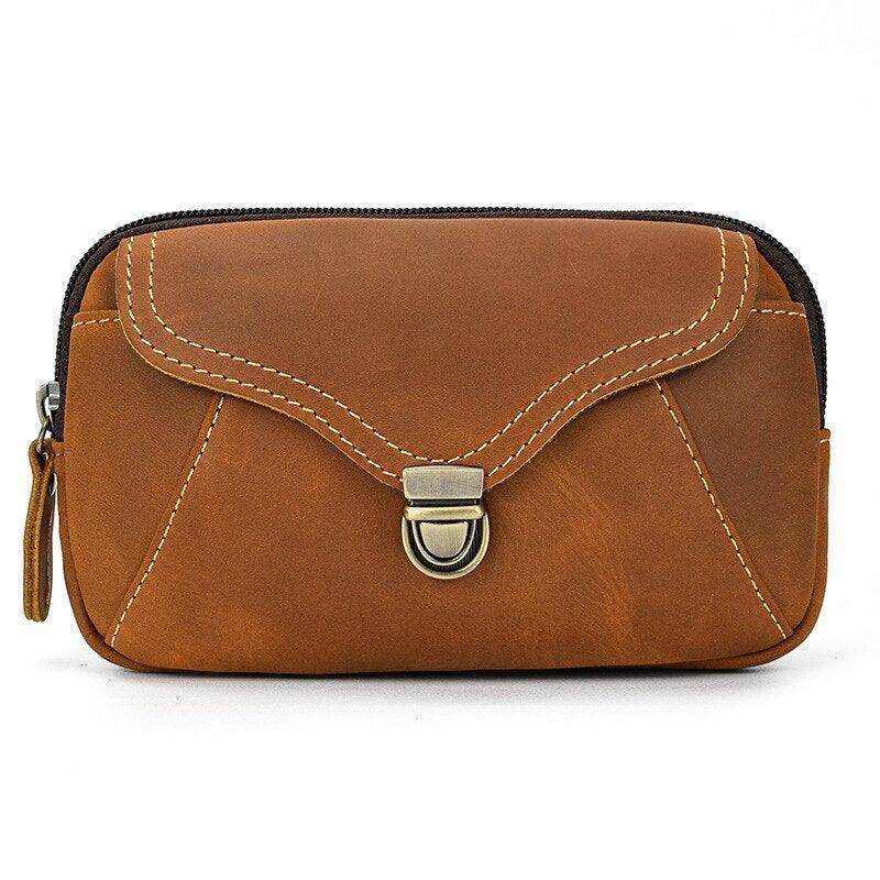 Mens Leather Waist Pack Hands-Free Belt Pouch Outdoor Travel Bag