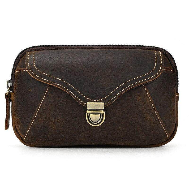 Mens Leather Waist Pack Hands-Free Belt Pouch Outdoor Travel Bag