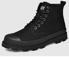 VacationGrabs mens leather walking boots in black with rugged sole for outdoor adventures