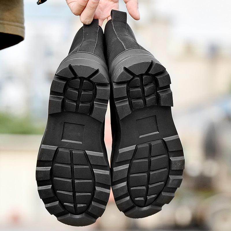 Men's leather walking boots by VacationGrabs with durable rubber soles for traction and comfort