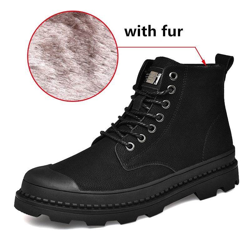 Men's leather walking boots with fur lining for added warmth and comfort during outdoor activities