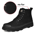 VacationGrabs mens leather walking boots in black with sturdy sole and no fur lining for all-day comfort