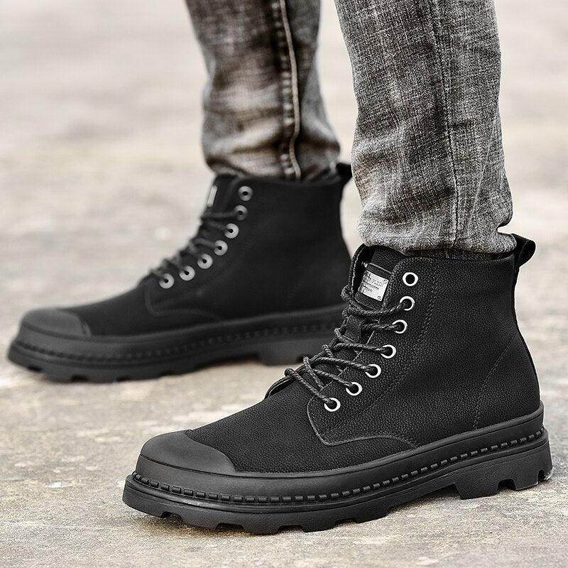 Stylish men's leather walking boots in black with durable design for comfortable everyday wear