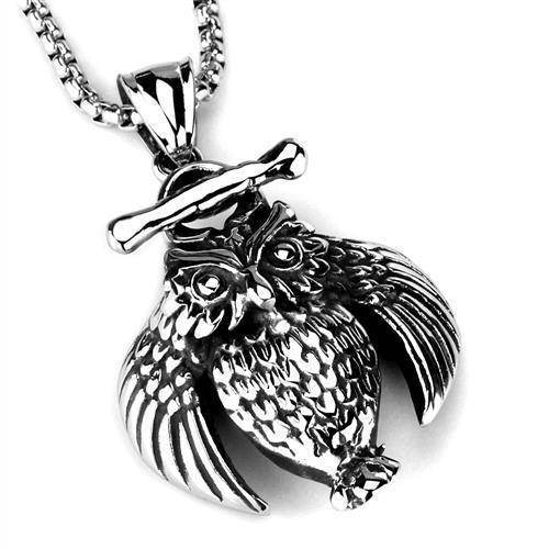 Men's owl pendant necklace in silver with intricate detailing and a stylish design