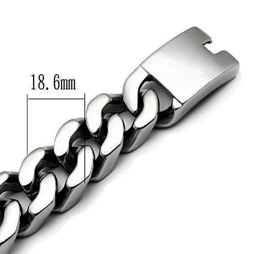 Men's polished stainless steel bracelet with 18.6mm wide links for a sleek style