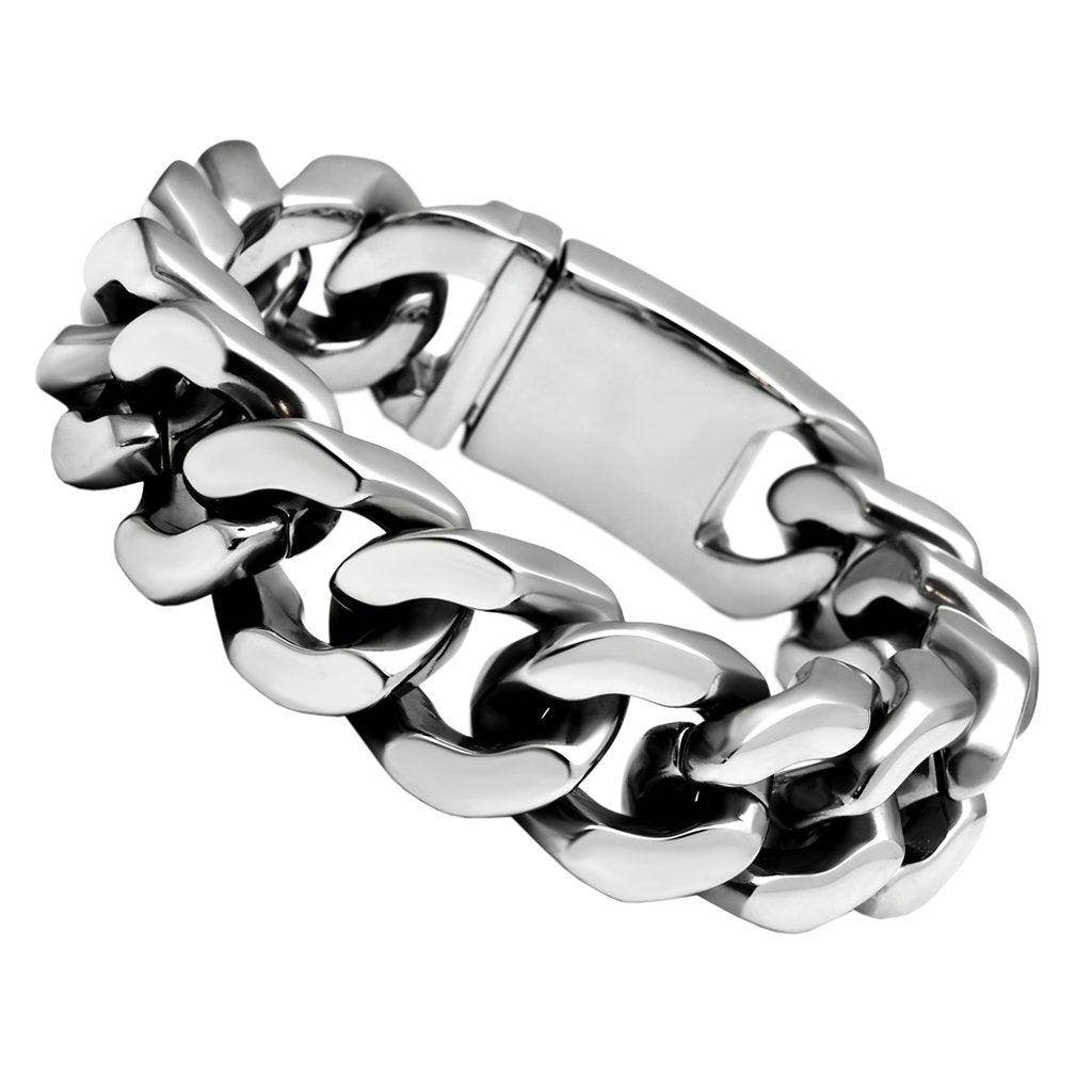 Men's polished stainless steel bracelet with a sleek chain design for stylish wear