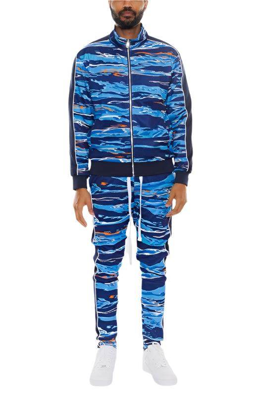 Mens Print Full Zip Track Suit Set - VacationGrabs